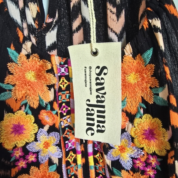 Savanna Jane New Vera Embroidered Black Floral Halter Tie Tank Top Size Small - Picture 10 of 12